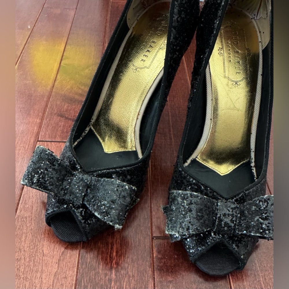 Ted Baker black glitter peep toe shoes